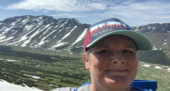 hiker and moutains